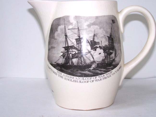 A Reproduction Black Transfer Printed Liverpool Pitcher featuring a War of 1812 Naval Battle Scene — image 2